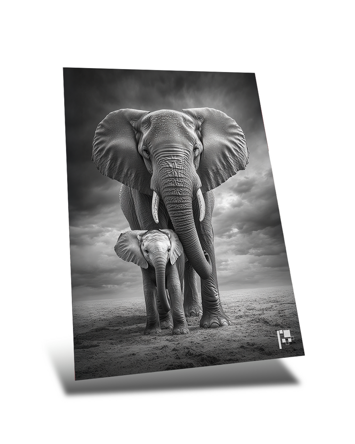 Mother's Love - Elephant - B/W - Metal Poster