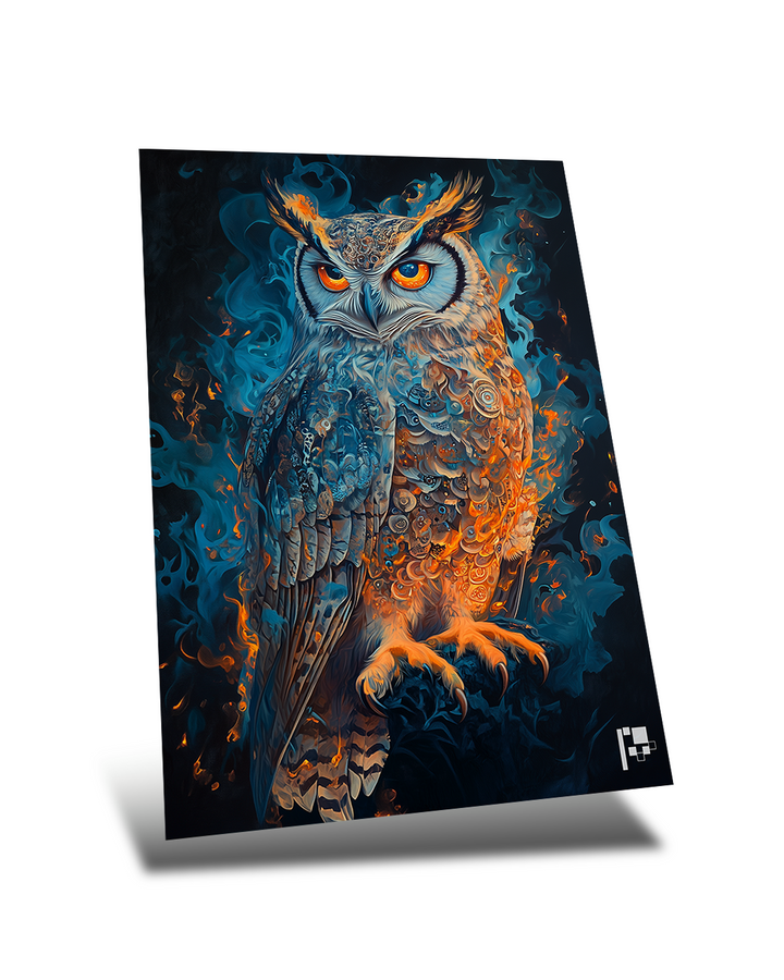 Ethereal Guardian | The Owl of Fire and Ice | Metal Poster