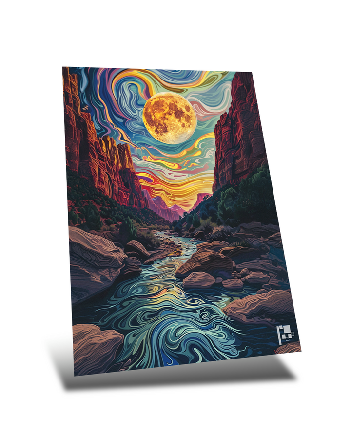 Moonlit Canyon |  Psychedelic Colors | Art Metal Poster